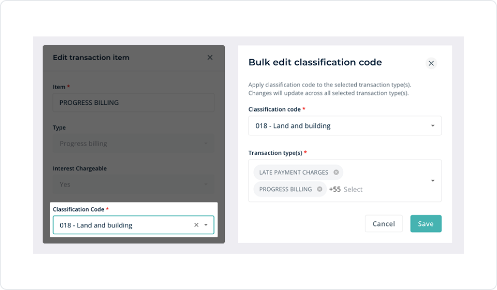 Classification Code field moved to Transaction Type settings