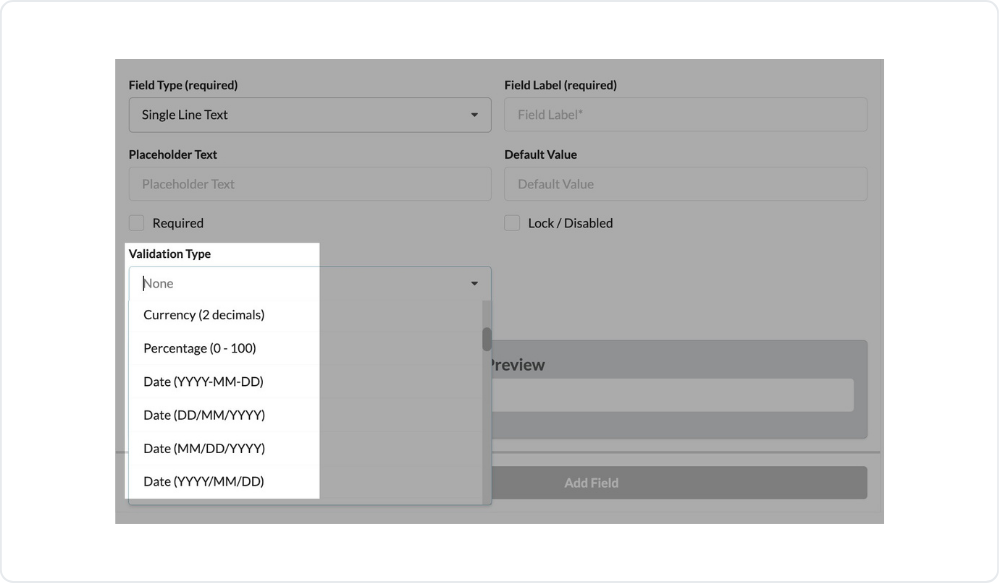 Custom field format validation settings