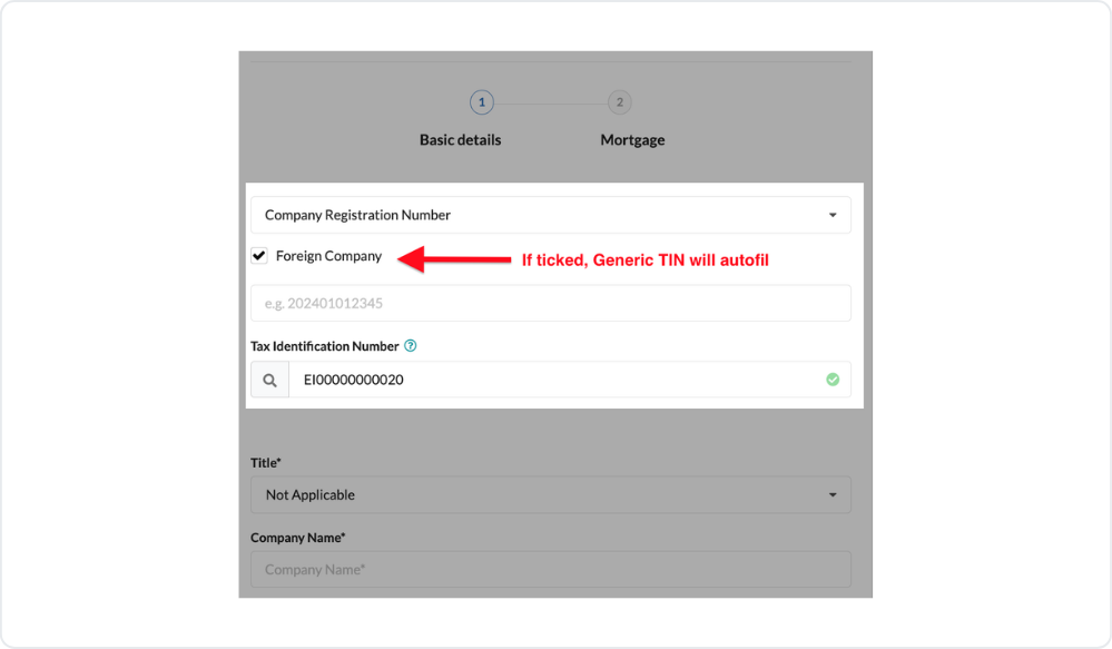 Foreign Company checkbox during the booking flow