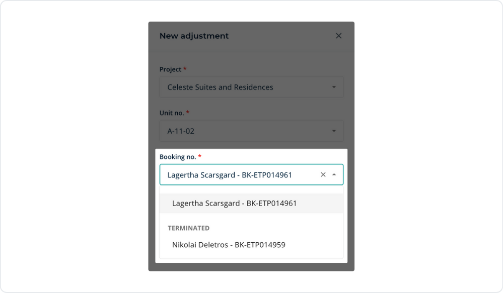 Booking No. field automatically defaulted to the current active booking