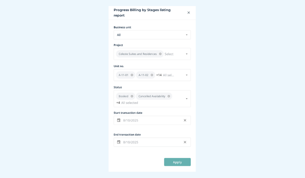 Progress Billing by Stages report overview