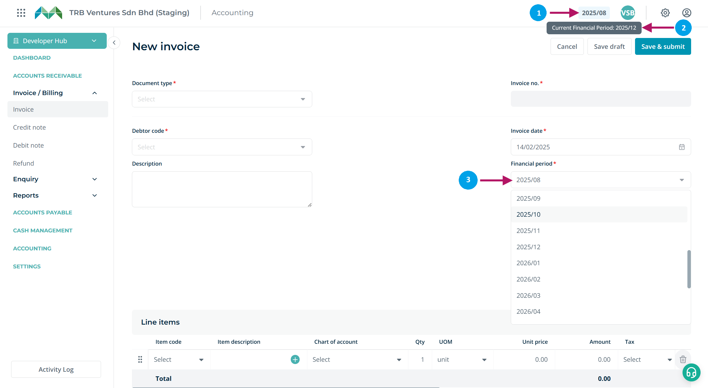 Financial period selection when posting a backdated invoice